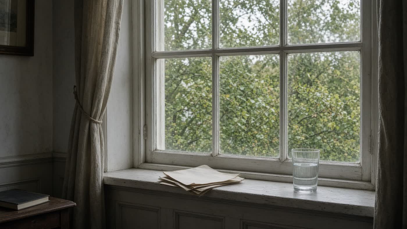 A Hampstead window and a ring on a table; Rome only as distance, not as a beautiful deathbed.